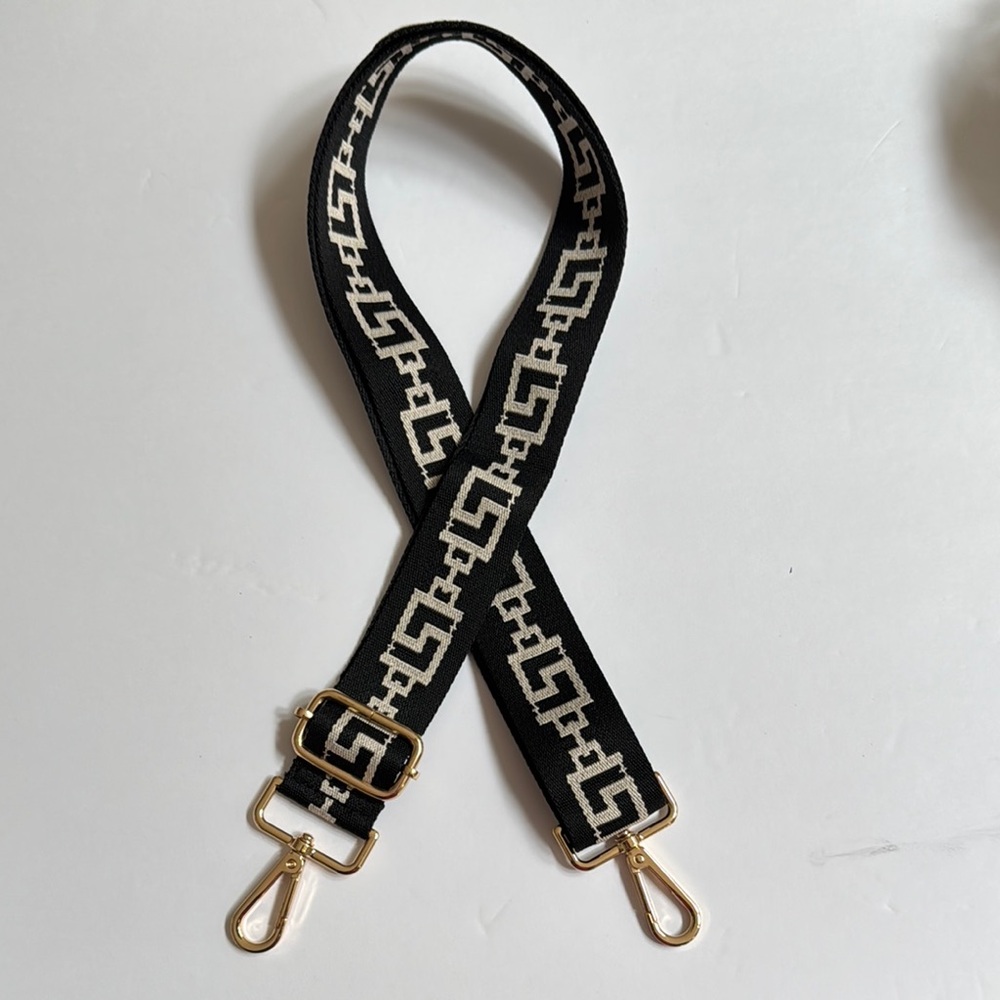 Black and White Geometric Strap with Gold Hardware